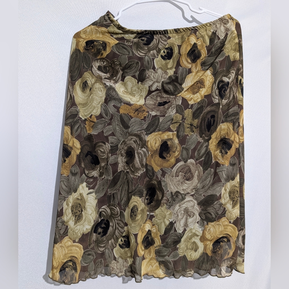 Clio A-Line Skirt with Floral Pattern in Black, Yellow, and Cream